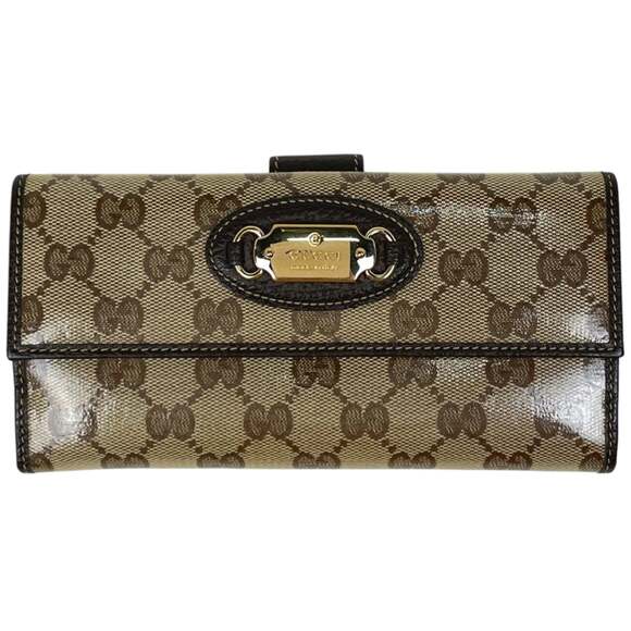 Gucci GG Pattern Bifold Long Wallet with Crystals Bill Compartment Coin Pur...